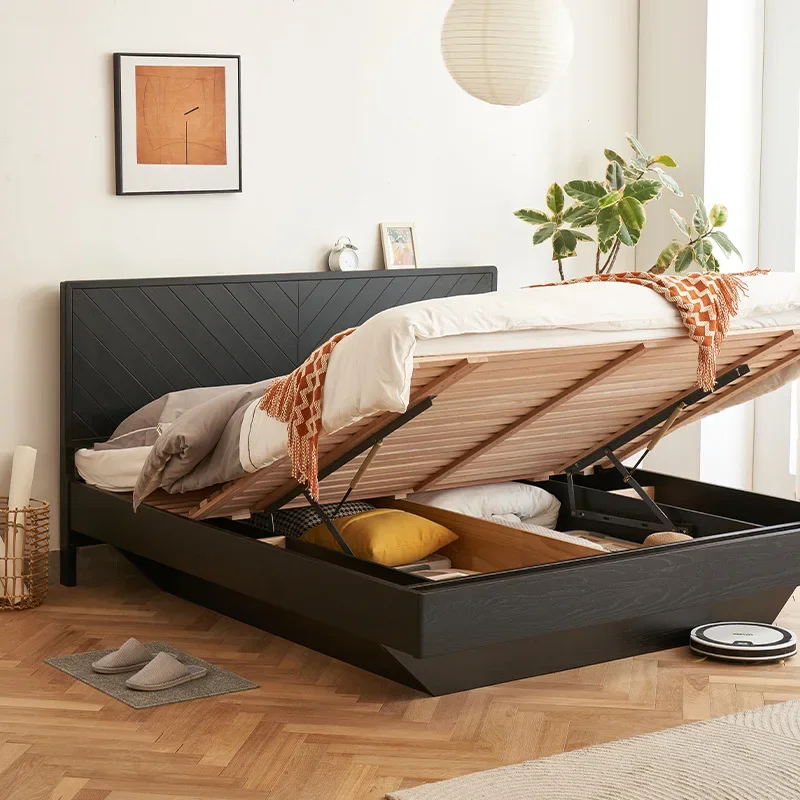 

French style, retro bed, master bedroom, double, suspended, high box, storage, queen bed