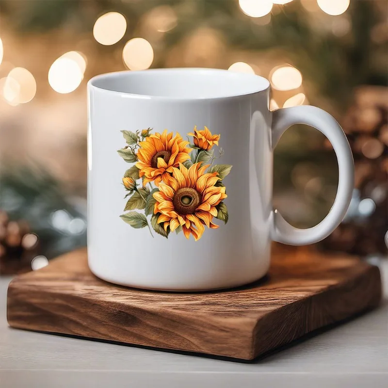 8pcs Sunflowers Watercolor Sublimation UV DTF Cup Stickers, Waterproof Sticker Pack for Decorating Mugs, DIY ，Home Decoration