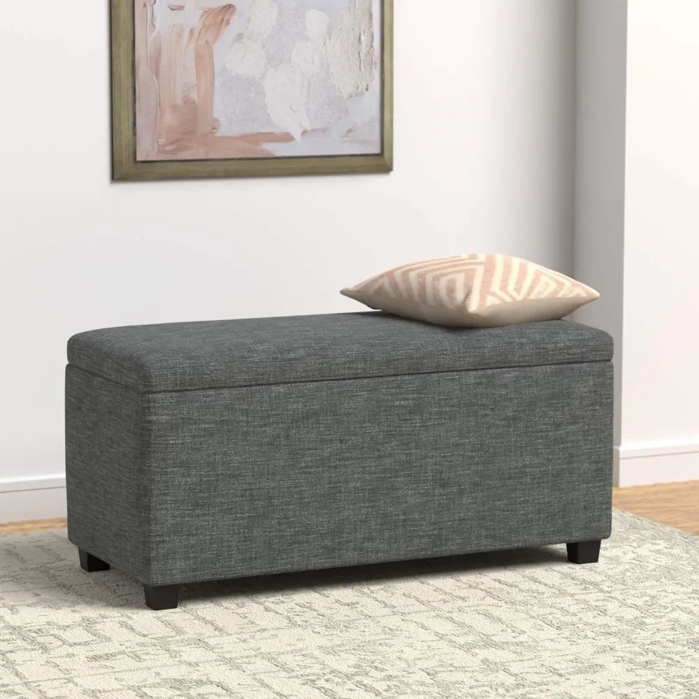 

Charcoal Gray Travel Chair Upholstered Storage Rectangular Ottoman and Entryway Bench Footrest Office Foot Rest Under Desk Stool