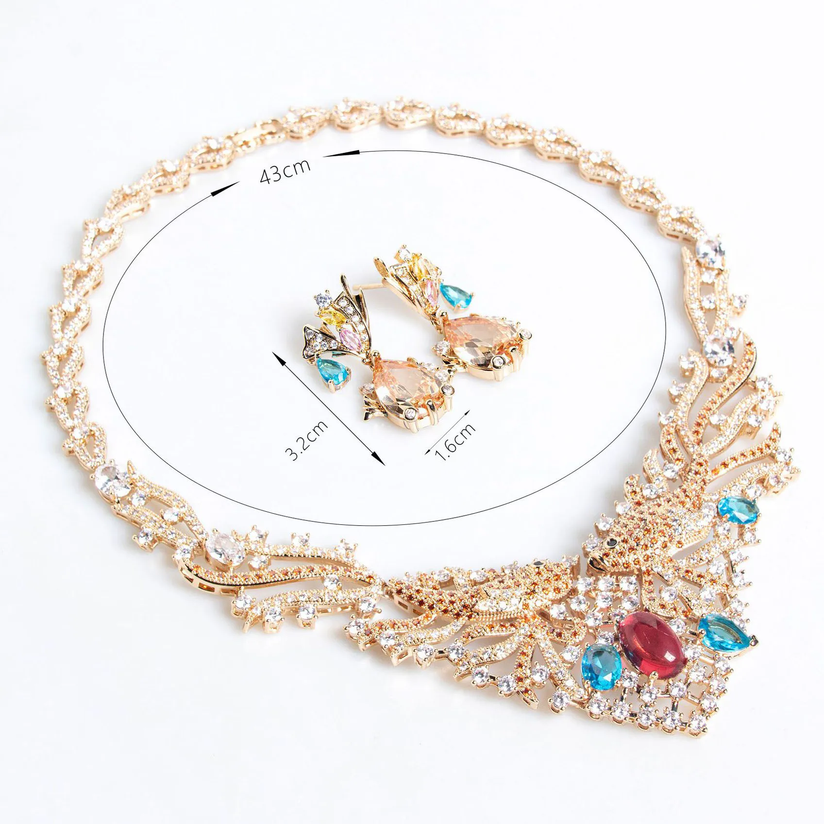 Squisito Esagerato Gioielli Cubic Zirconia Set Vestito Accessori Collana Orecchini Donne Sposa Festa Cena Vacanze Viaggio M-246