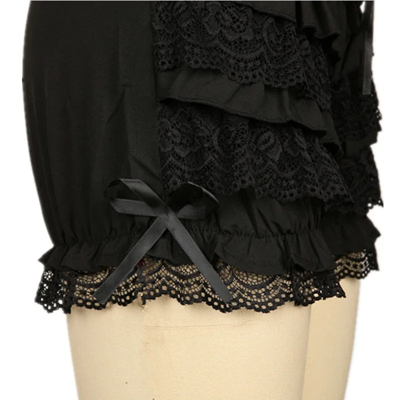 Retro Black Gothic Steampunk Lolita Ruffle Lace Safety Shorts Pumpkin Bloomer High Waist Shorts Pants Women Boyshort Panties