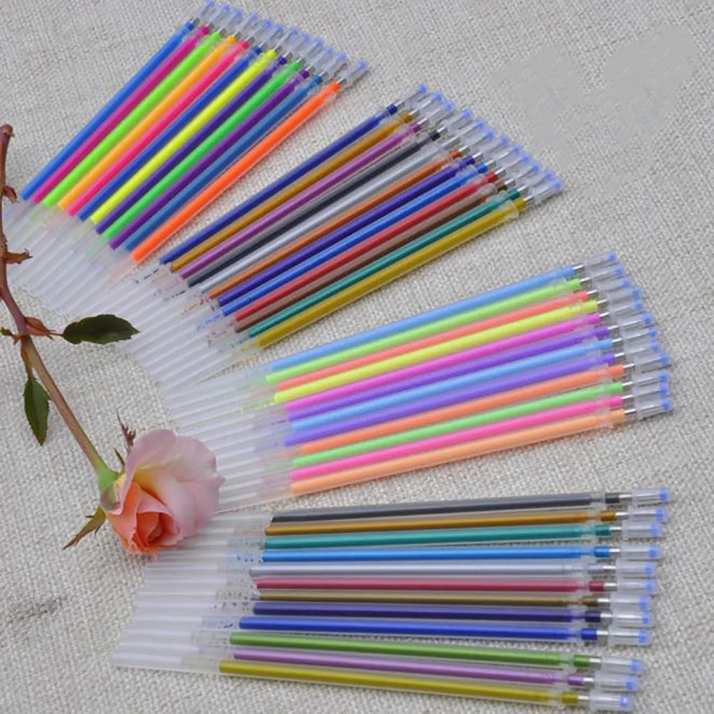 Colors Gel Pen Refills Glitter Metallic Pastel Fluorescence Neon Pen Ink Refills Gel Pen Replace Supplies Watercolor Markers