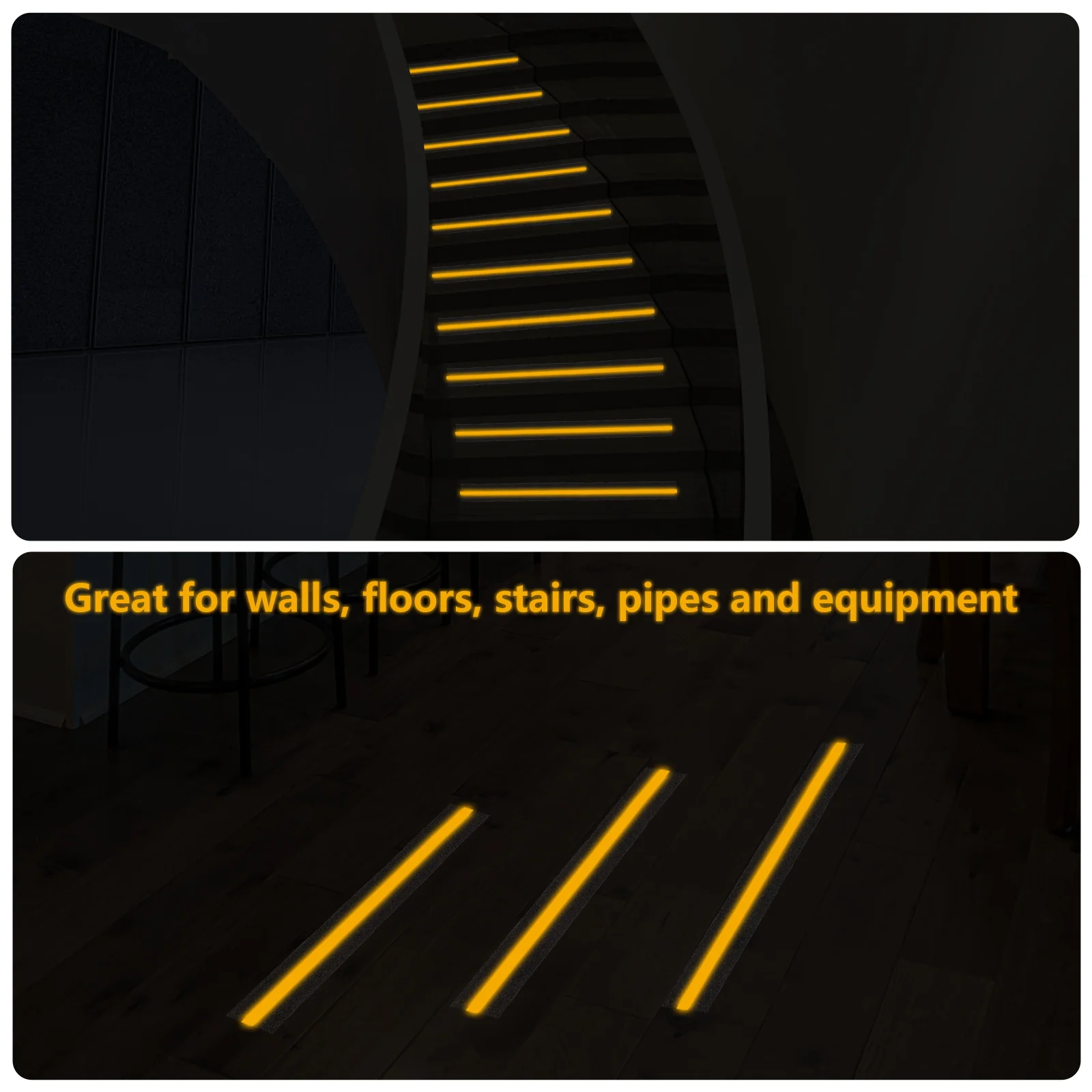 1 Roll Anti-Slip Glow Reflective Warning Strip For Stairs Floor Safety Fluorescent Reflective Tape Practical Durable Caution