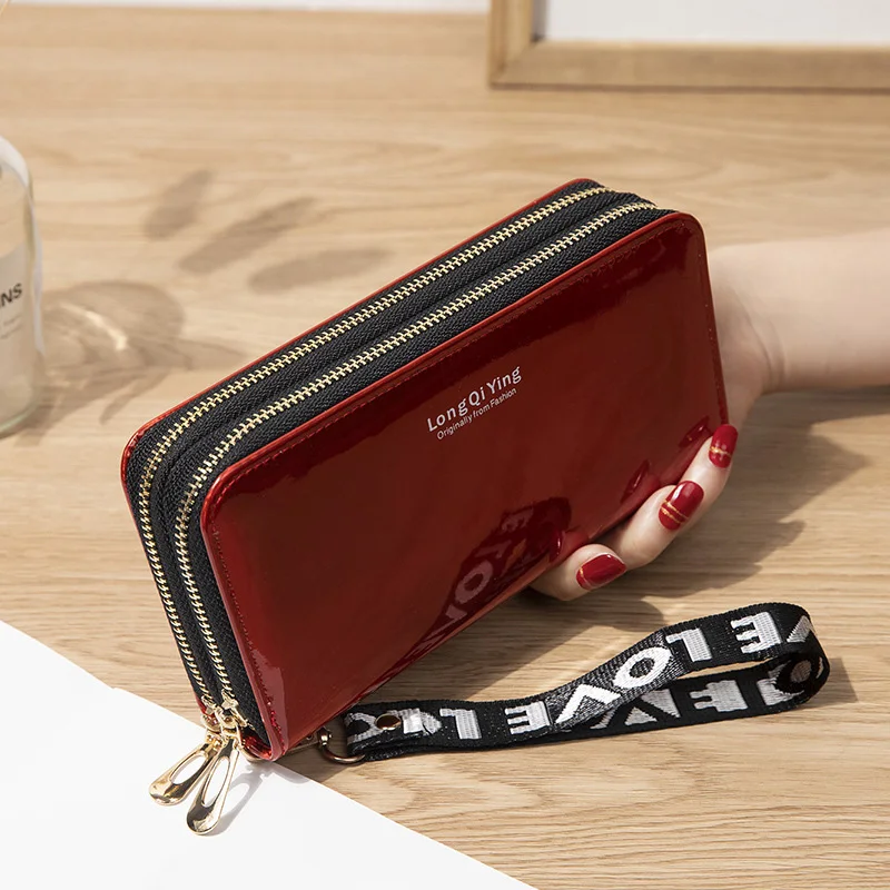 Best Solid Color Bright Purses For Women's Wallet Blocking pu  Leather Clutch Multi-Card Zip Clutches Wristlet