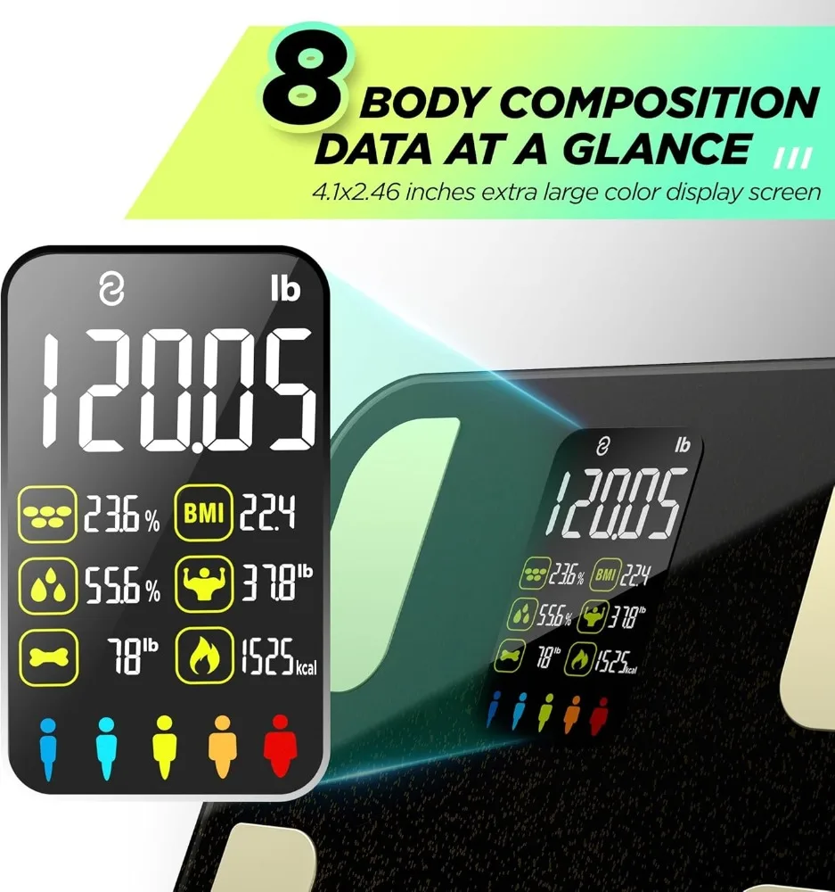 Scale for Body Weight, RunSTAR 8 Electrodes High Accurate Rechargeable Composition Analyzer with BMR Index Body Fat Digital