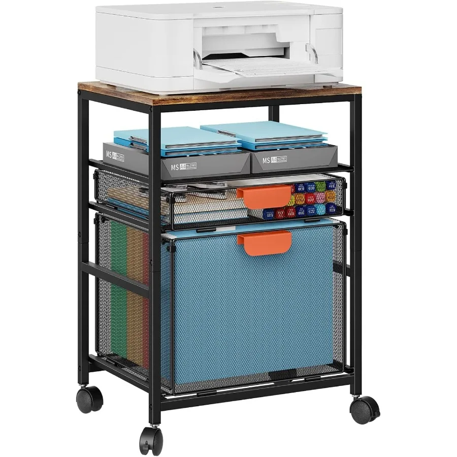 Rolling File Cabinet with Handle Mobile File Cabinet on Lockable Wheels for Efficient Office Filing Organization Printer Stand