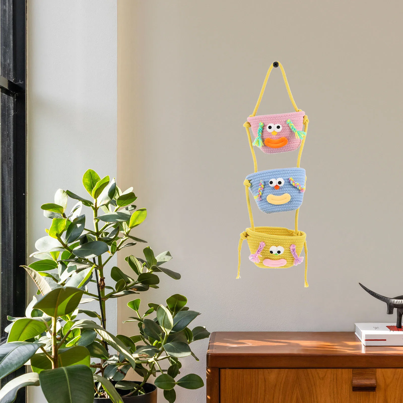 

TEMPNAP Woven Storage Basket Hanging Wall Organizer Cotton Rope Kitchen Decor