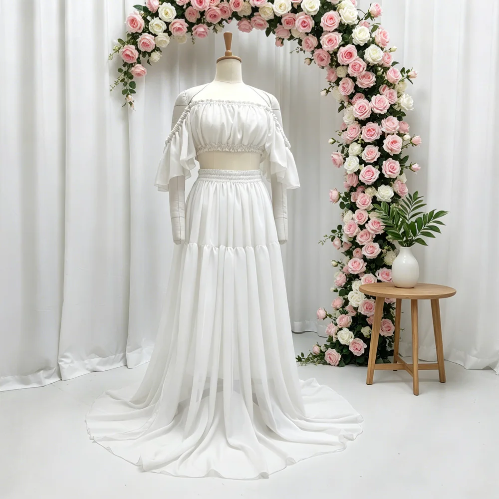 Schwangerschaftsfotografie-Outfit Elegantes schulterfreies, durchsichtiges, ultradünnes Chiffonkleid für Fotoshootings für Frauen