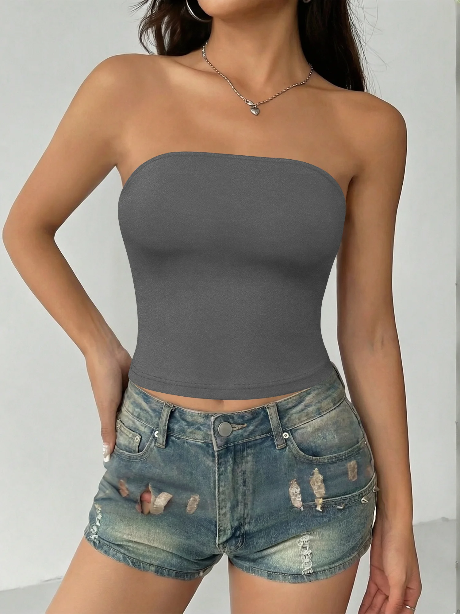 Daily Wear Strapless Crop Tube Top, Snug Bandeau Vest for Café Brunch & Downtown Shopping Sprees