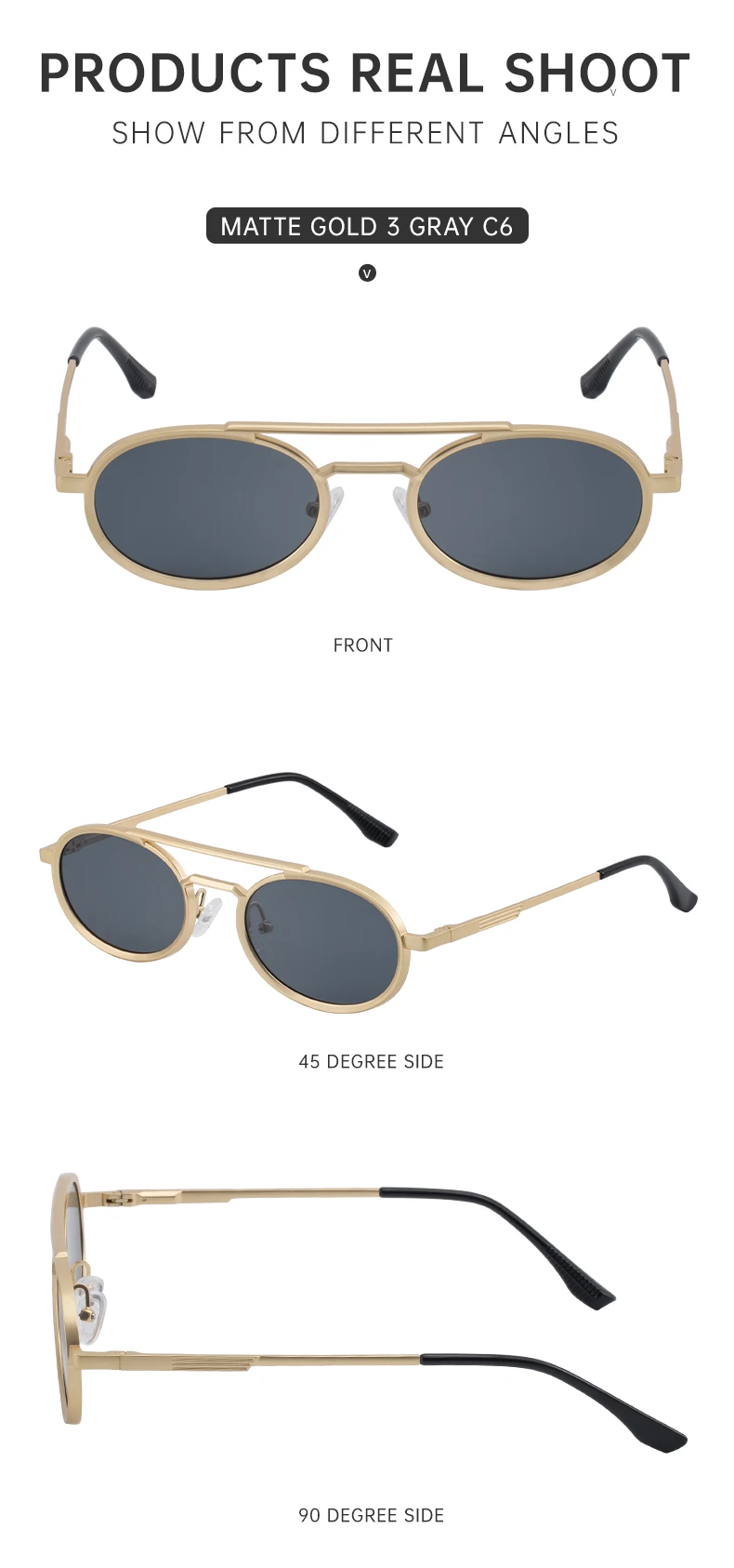 Ovale Steampunk-Sonnenbrille mit kleinem Rahmen für Damen, 2026, luxuriöse Vintage-Rundsonnenbrille für Damen, Doppelstrahl-Brille für Damen – Detail 14