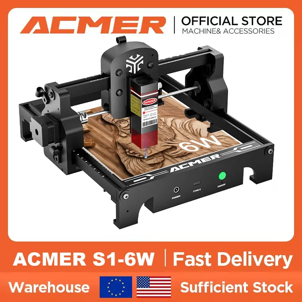 

ACMER S1 6W Laser Engraver Assembled CNC Laser Machine Mini Laser Engraving Cutter Laser Router For Wood Glass DIY Tag