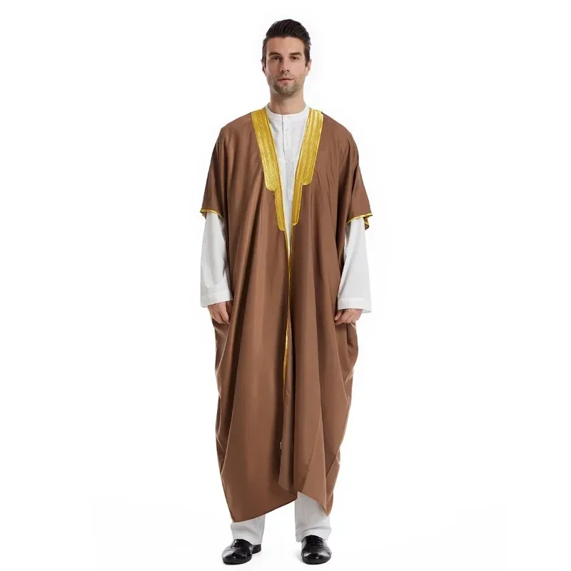 2024 Patchwork Fashion Solid Color Middle East Muslim Men\'s Robes Men\'s Robes Arab Dress Islamic Clothing