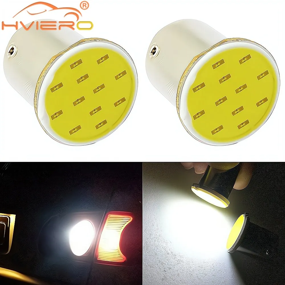 2PCS Cob P21w White 12Led 1156 BA15S 1157 BAY15D Reverse Trunk Rear Turn Signal Bulbs Trailer Truck Light Parking Auto Car Lamp