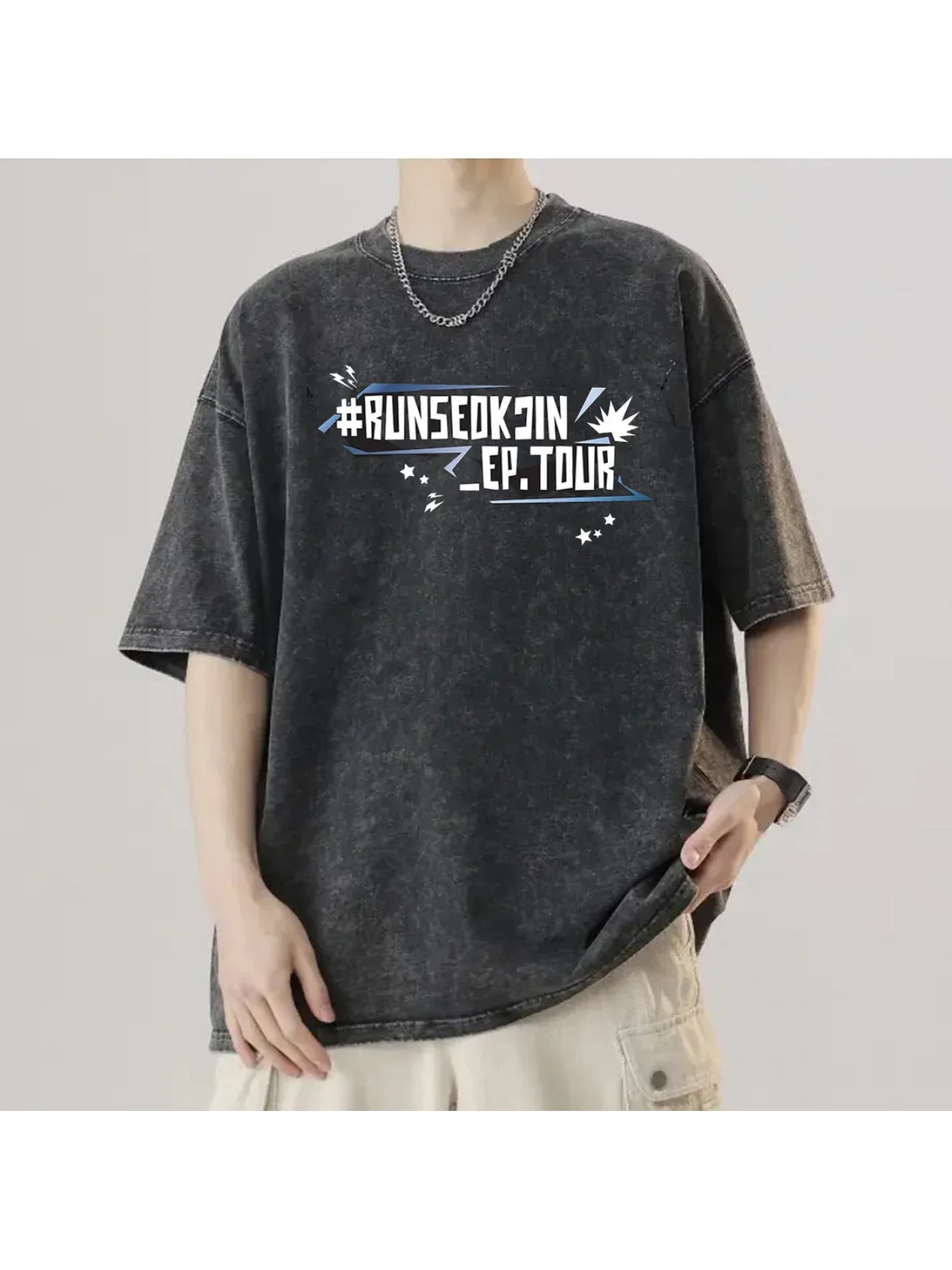 

Винтажная потертая футболка Jin Runseokjin EP Tour 2025 из 100% хлопка, винтажный готический топ в стиле хип-хоп, мужская уличная одежда большого размера с портретом