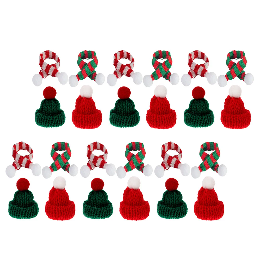 24 Pcs Mini Beanie Christmas Hat Knit Miniature Hats Decorative Tiny Yarn Scarf Baby Fall Scarves