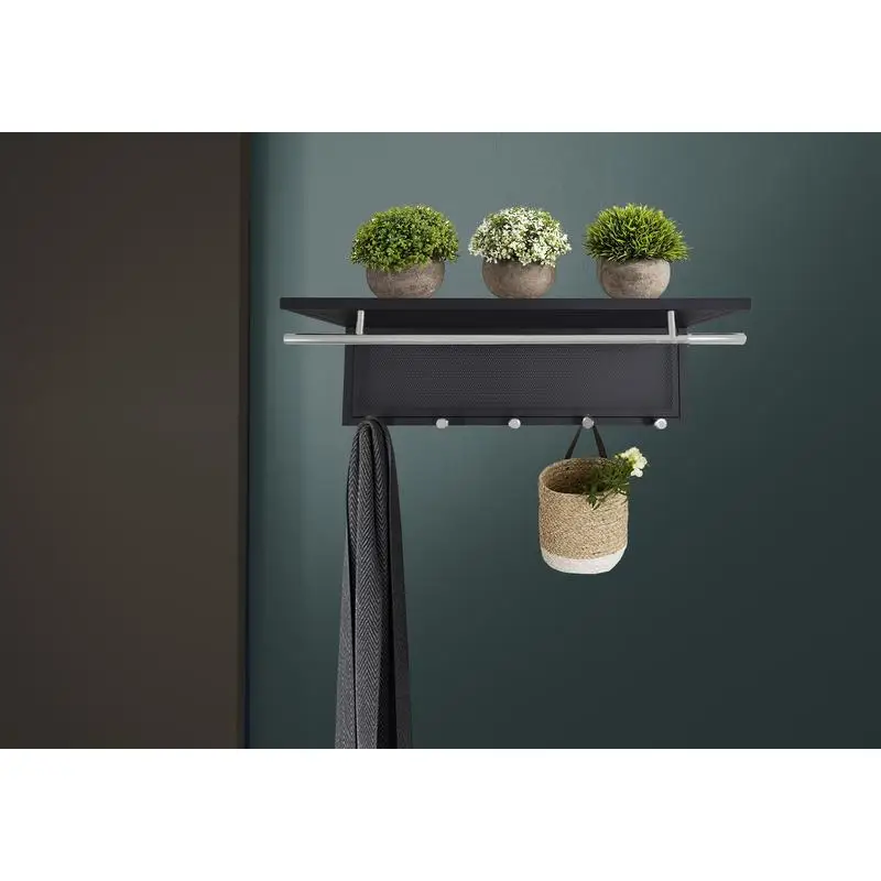 خطاف مثبت على الحائط بطبقة مسحوق معدنية مع رف للتخزين والتنظيم #1