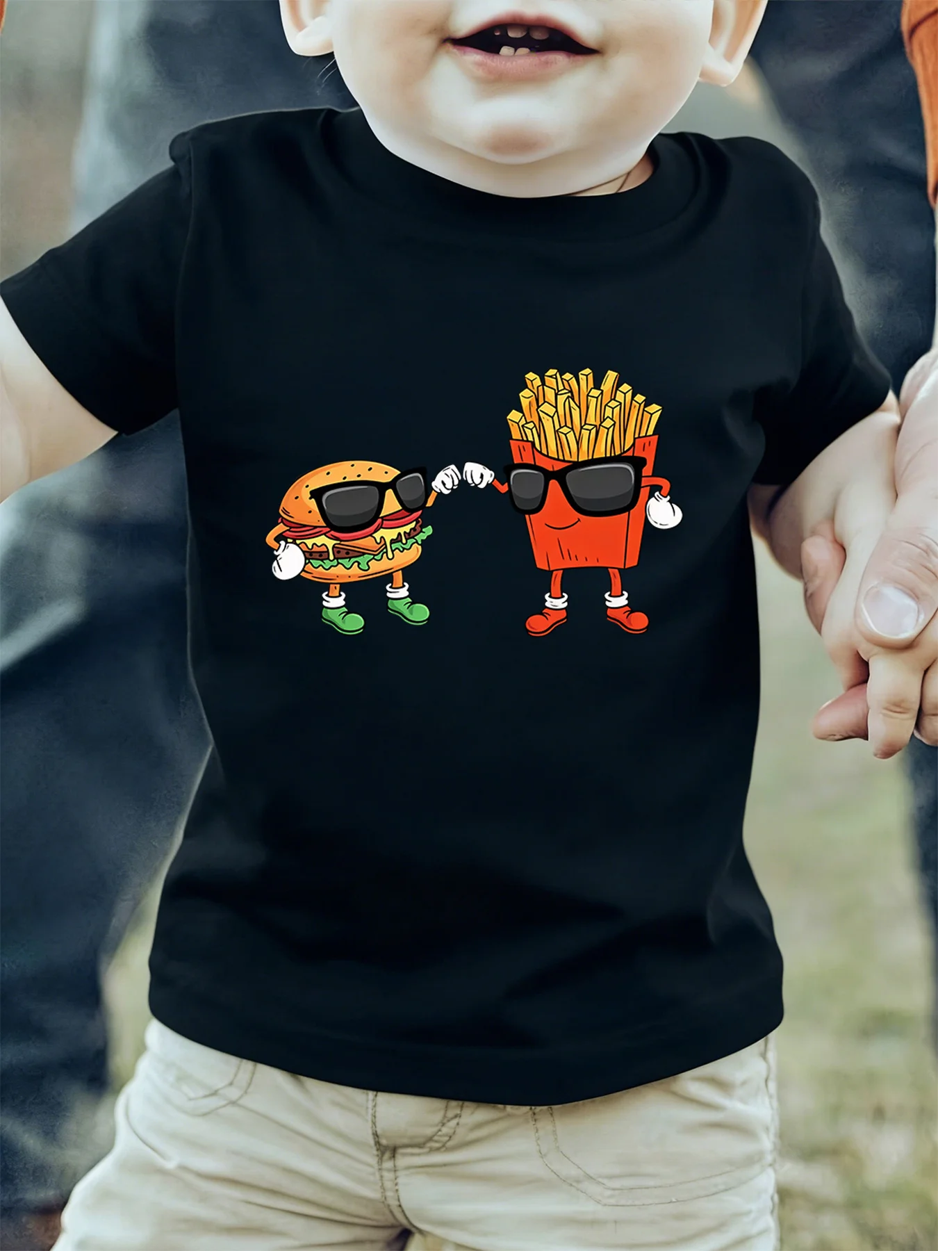 Cool Hamburger And French Fries Best Friend Cartoon Print Kids T Shirt Boys Girls Family Matching Summer Crew Neck Casual Tee