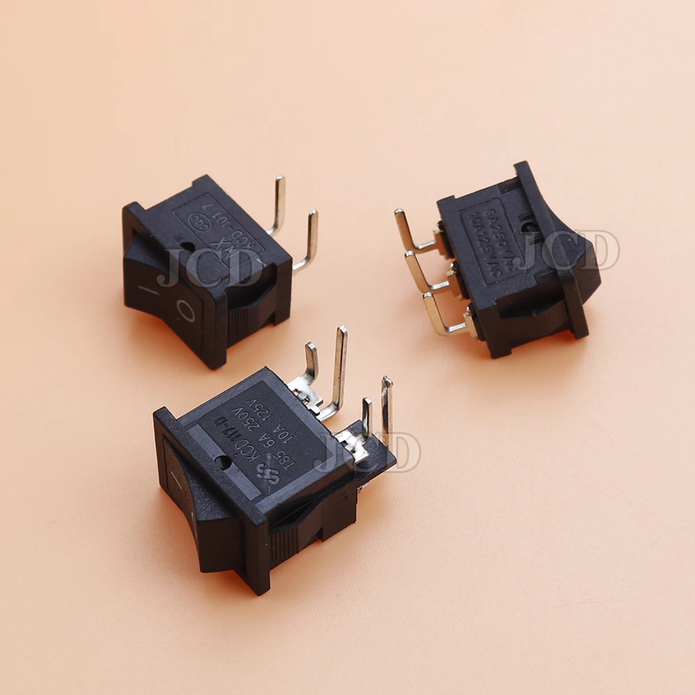 10PCS KCD1-101 Plastic LED Rocker Switch 6A 250VAC 4 Pin On Off DPST 12V 220V Red Lamp Black Latching Power Switch 15x21mm