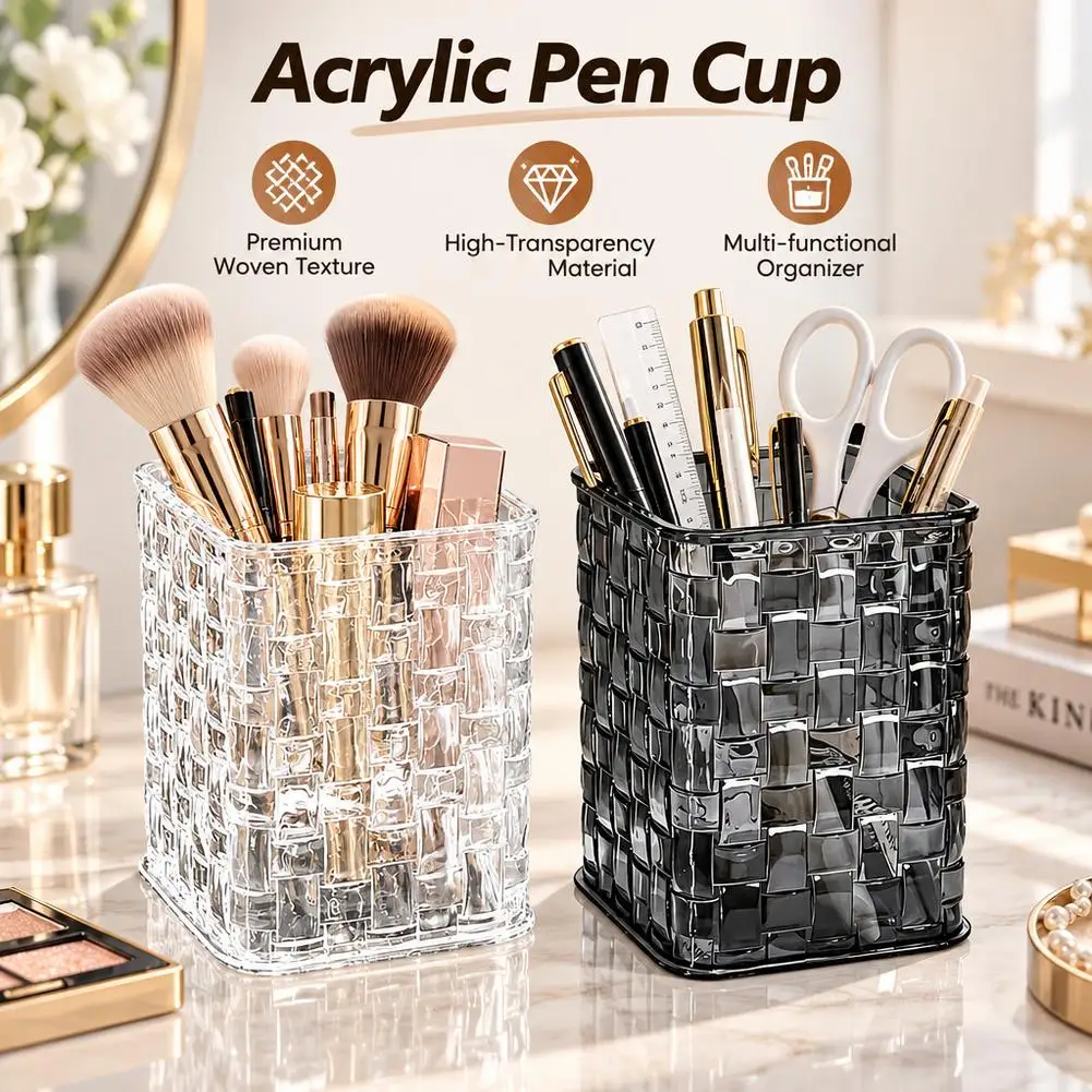 Caja de almacenamiento transparente de acrílico para brochas de maquillaje, organizador de cosméticos para escritorio, portalápices para tocador, expositor de herramientas para labiales y otros productos de maquillaje.