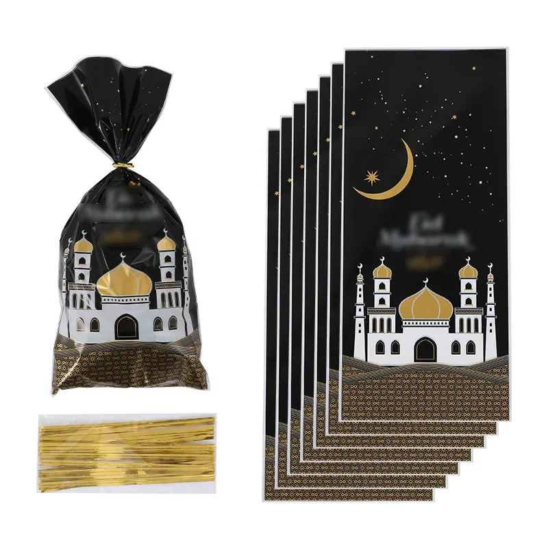 25/50 pz Eid Mubarak sacchetti regalo sacchetto di caramelle biscotto di plastica Ramadan Kareem Decor islamico musulmano forniture per feste Eid