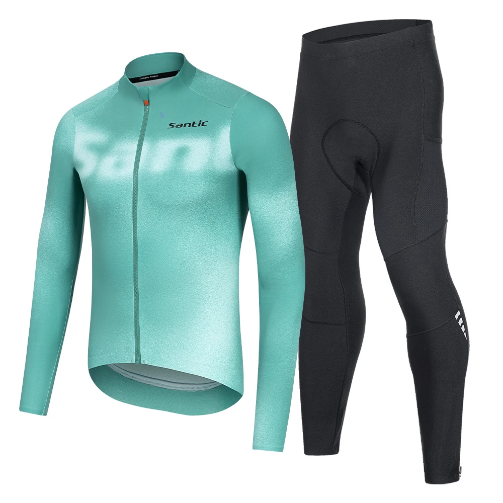 

Santic Autumn Winter Cycling Sets Windproof Thermal Fleece Bicycle Suit Warm Jerserys Pants Road Mountain Bike Riding