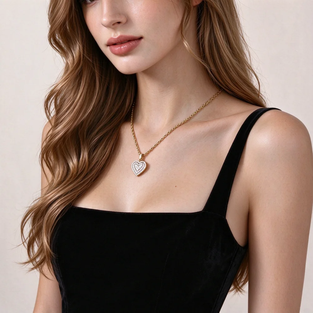 2026 newly launched two-color mini heart shape with rope chain micro paving ice crystal zircon temperament women's jewelry gift