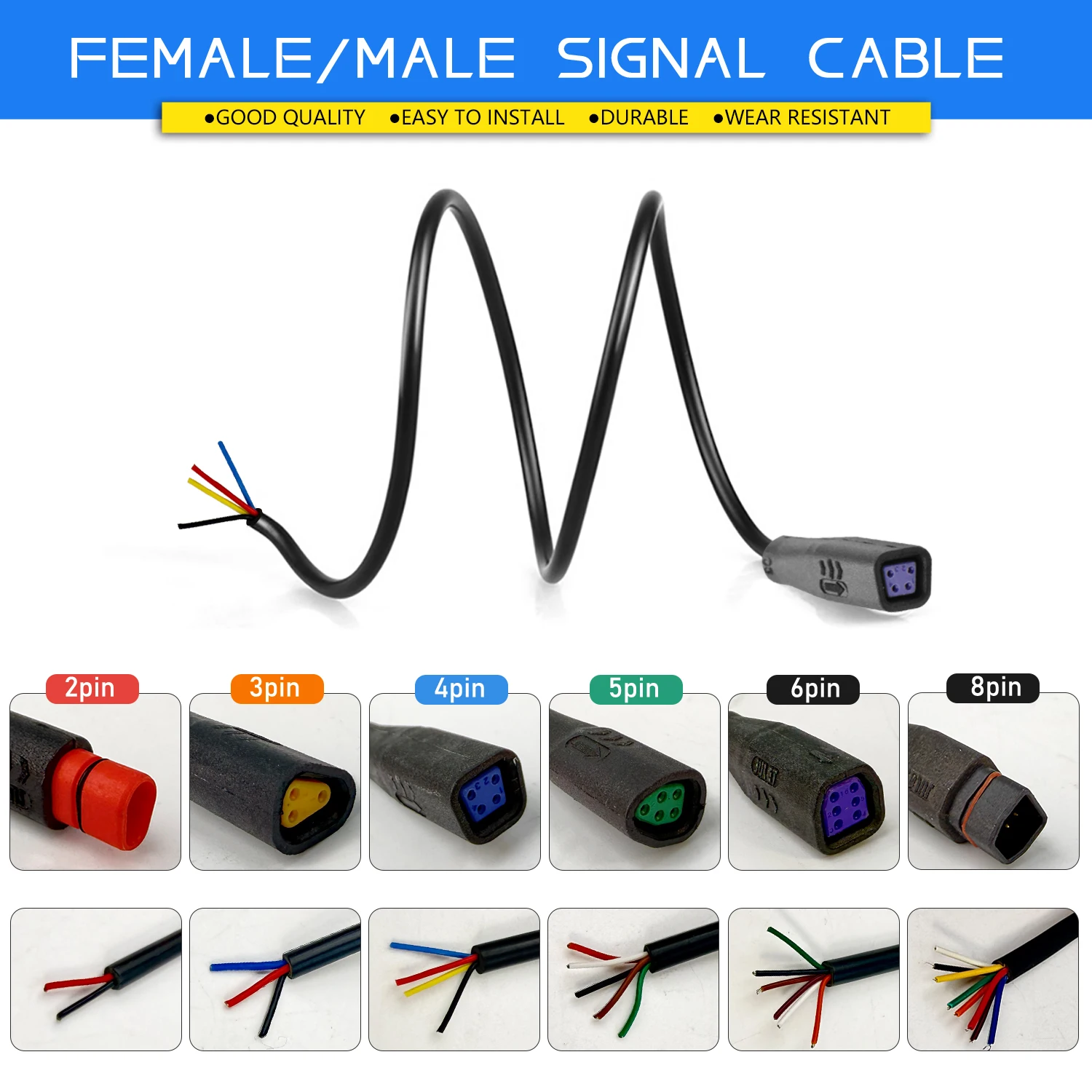 Julet Ebike Waterproof Extension Cable 2/3/4/5/6/8Pin Conversion Convert Line For Electric Bike Throttle Display Light E-Brake