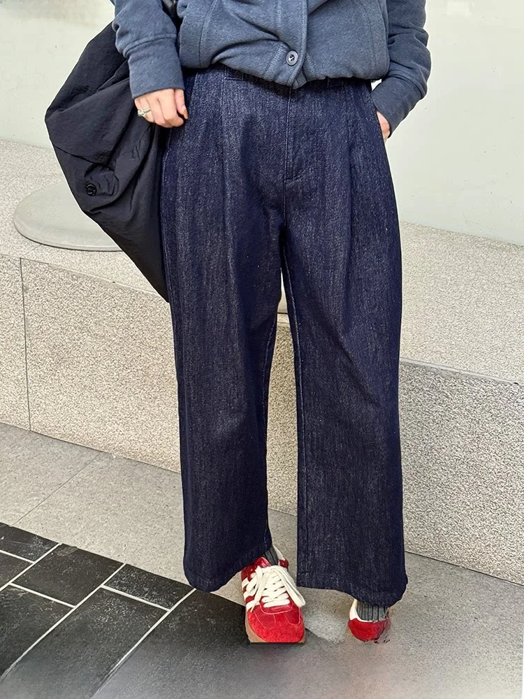 

Женские джинсы прямого кроя с эффектом потертости, осенняя новинка, широкие брюки, укороченные (7/8), повседневные, из смесового хлопка, с естественной талией, маленькие размеры