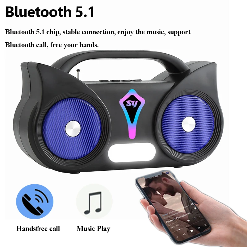 Radio FM portátil con carga Solar para exteriores, altavoz estéreo con Bluetooth, manos libres, reproductor de música, compatible con TF, USB y AUX