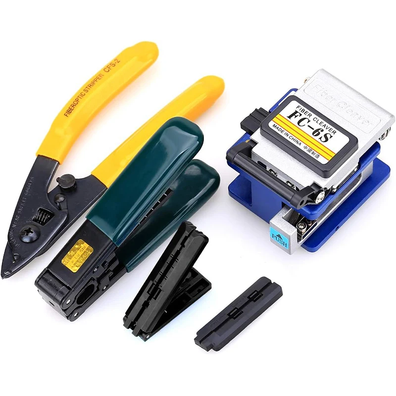 FTTH Fiber Optic Tool Kit with FC-6S Fiber Cleaver and Fiber Stripping Pliers to Fiber Cold Connection Fiber Optic Cutter