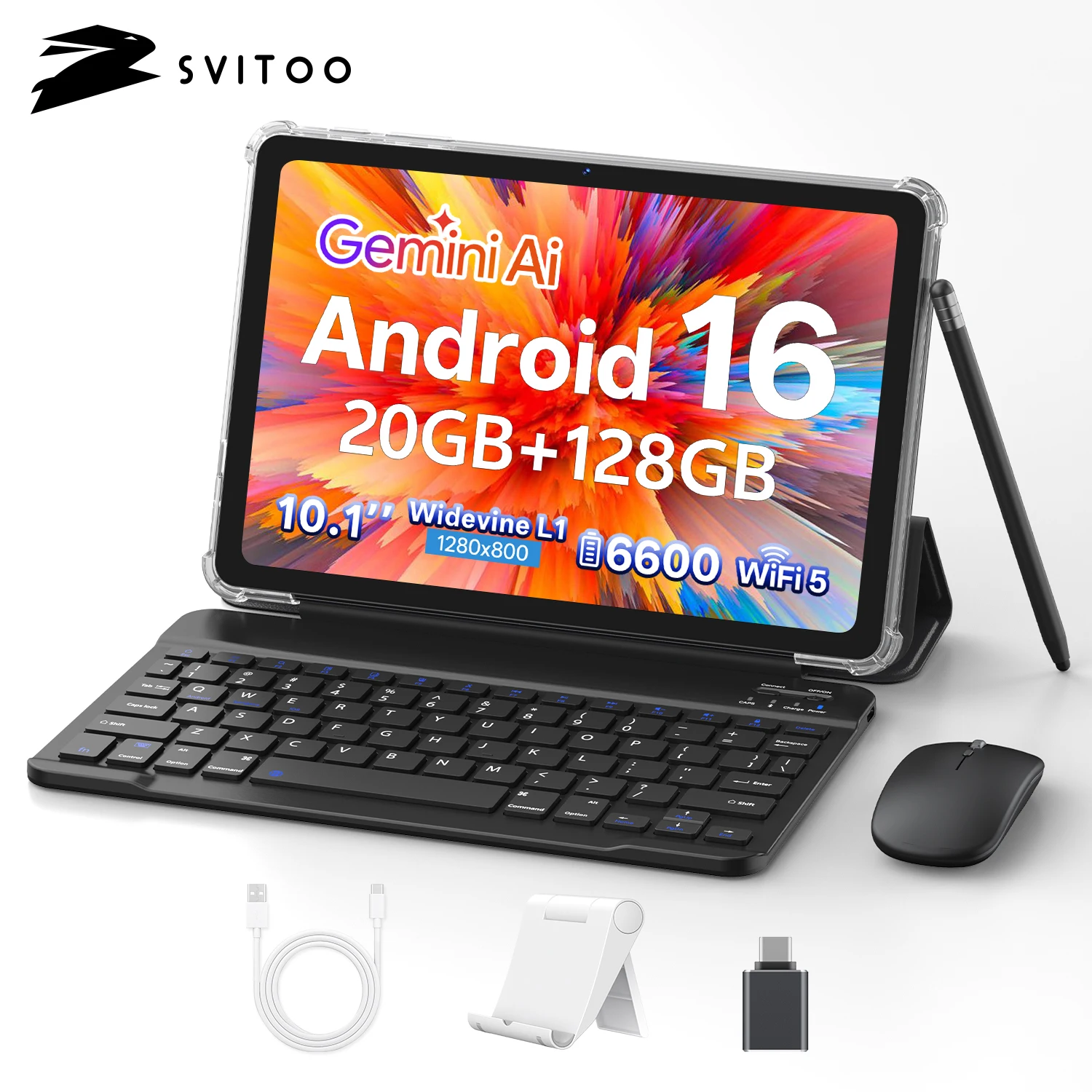 

Планшет SVITOO Android 16 2025, 10.1 дюйма, восьмиядерный процессор, 20 ГБ ОЗУ, 128 ГБ ПЗУ, аккумулятор 6600 мАч, Wi-Fi, GPS, с клавиатурой, мышью и чехлом