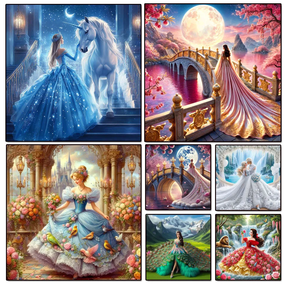 

New 5D Diamond Painting Girl Unicorn Moon Creative Hobbies Full Square Round Mosaic Princess Floral skirt Embroidery Wall Decor