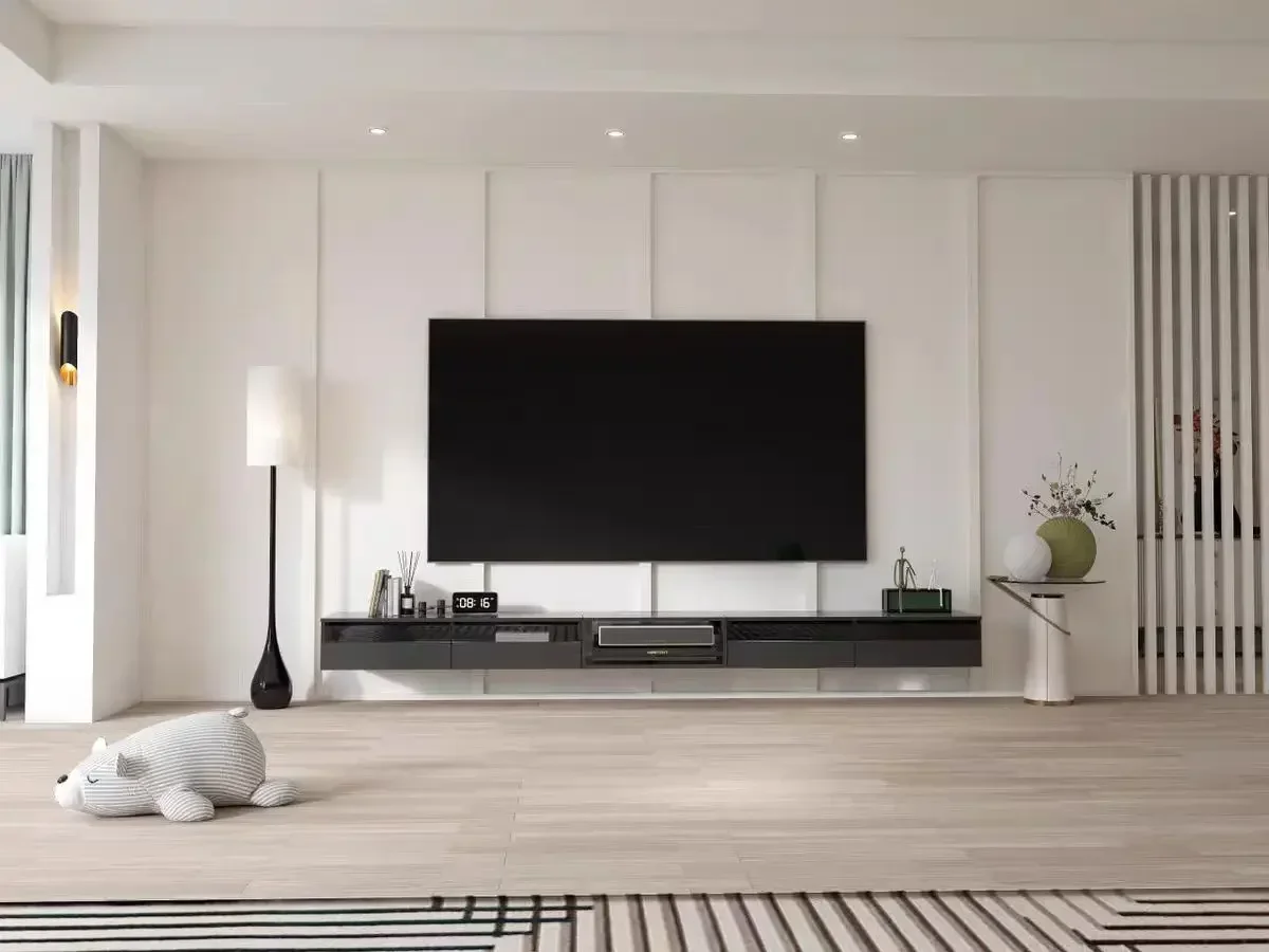 Premium practical The electric telescopic platform of wall-mounted hanging laser TV cabinet is modern, simple and luxurious.