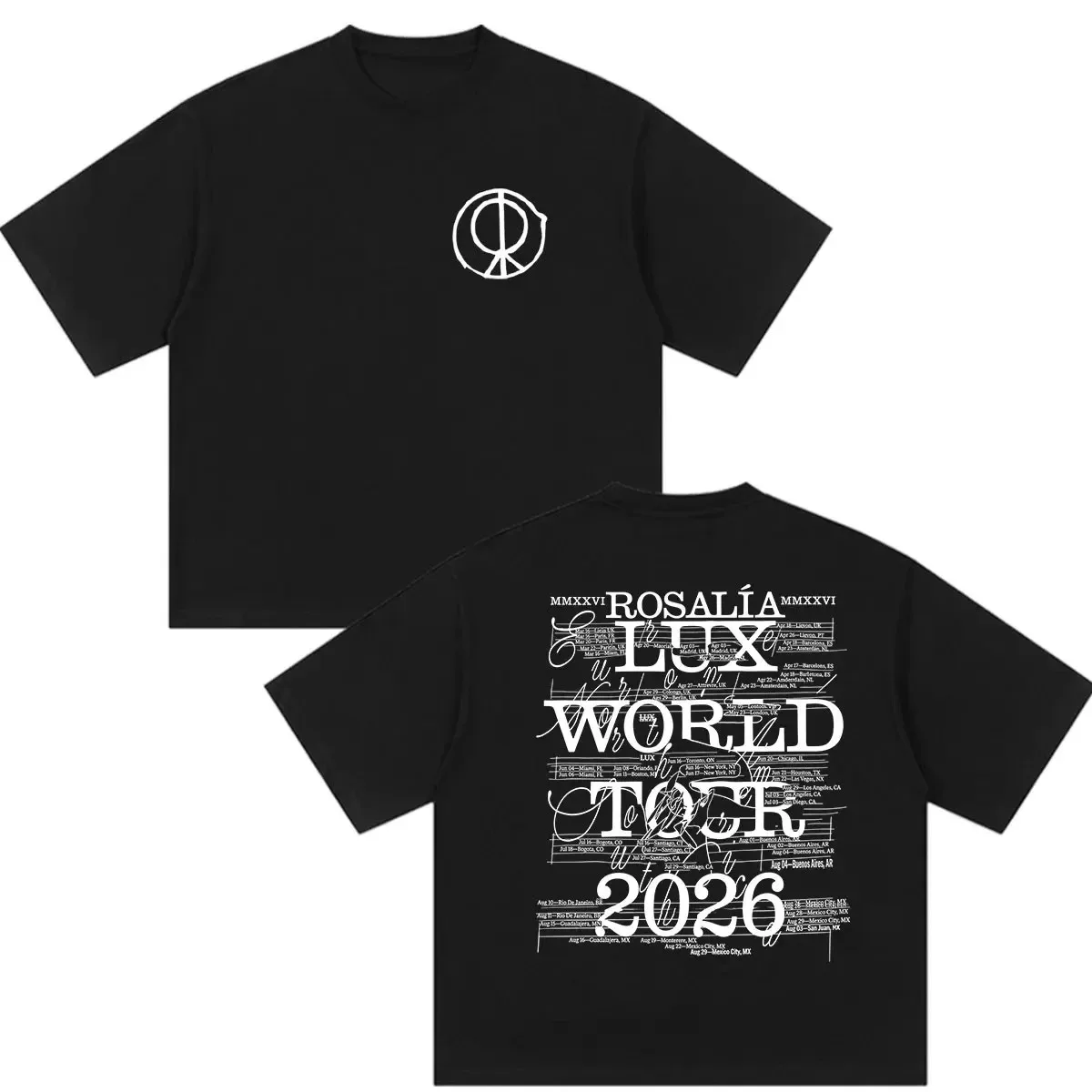 Camiseta de la Gira Mundial LUX 2026 de Rosalía, Estampada por Ambos Lados, Unisex, Vintage, Oversize, de Algodón, Estilo Urbano