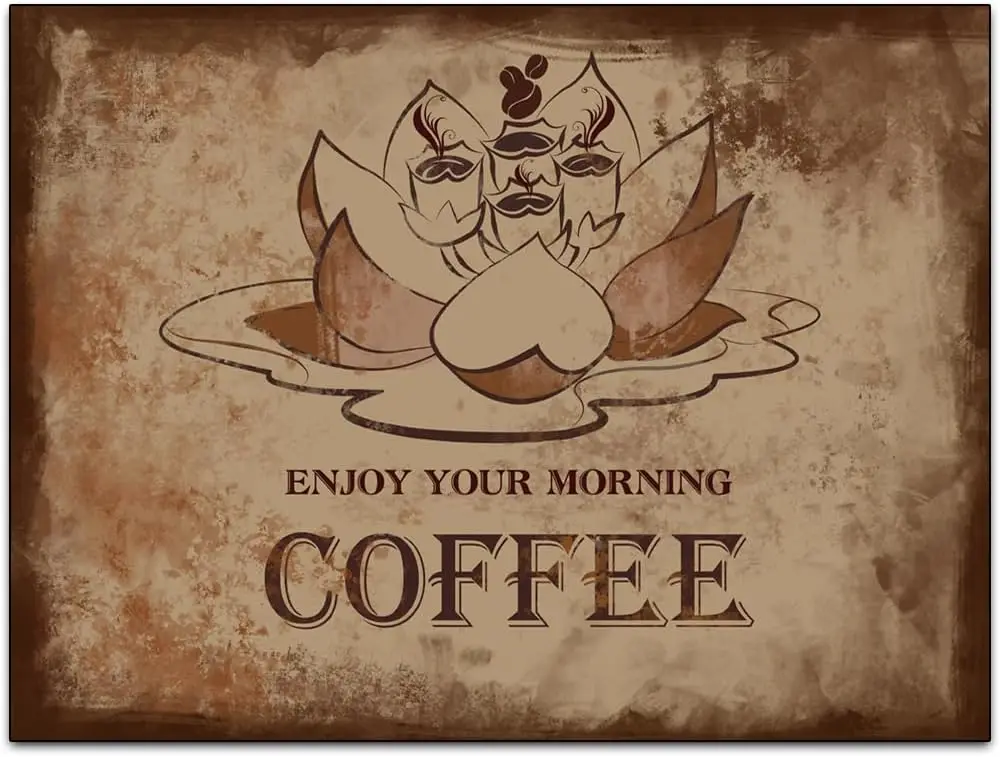 Enjoy Your Morning Coffee- Funny Retro Classic Art Wall Decoration - Coffee Bar Tin ​Metal Signs Artwork - Original Vintage Desi