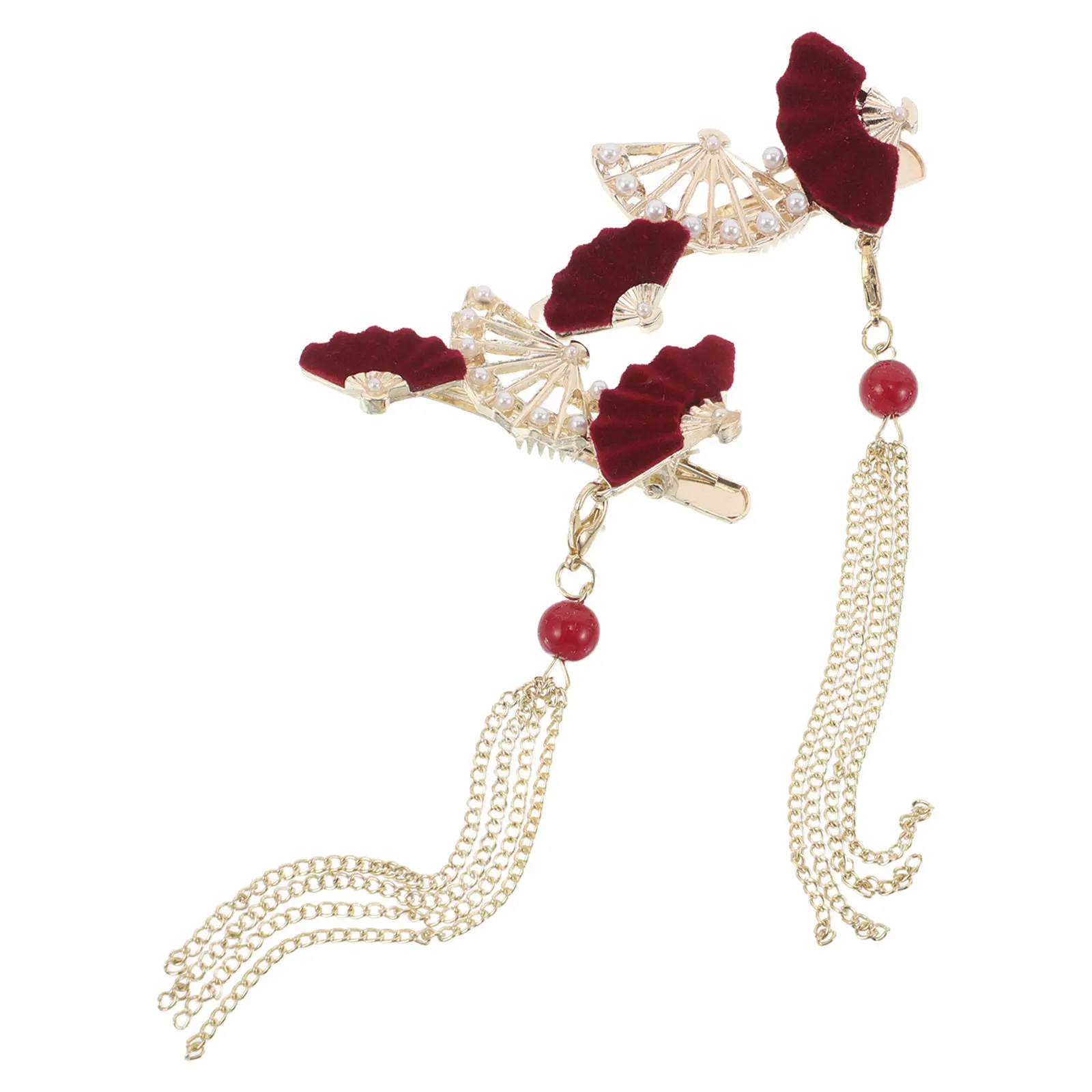 2 Piezas de Pinzas Decorativas Pequeñas para el Cabello con Diseño de Abanico y Flecos, Antideslizantes para Flequillo, Estilo Asiático, Hanfu, Kimono, Cosplay, Fotografía