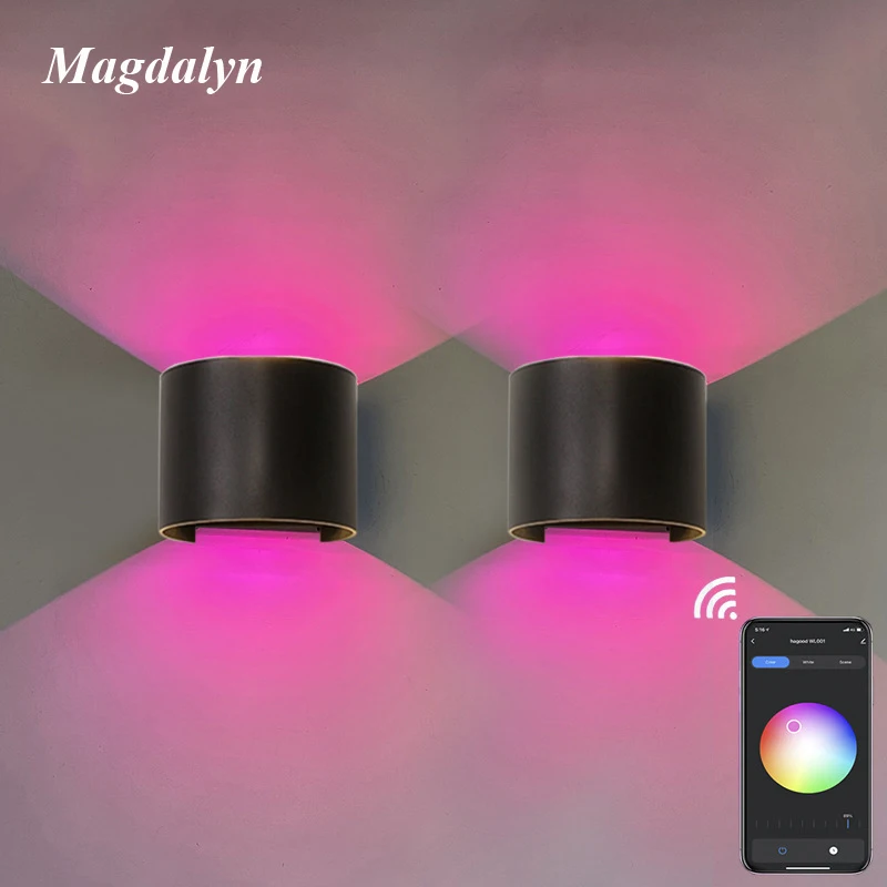 Magdalyn Wasserdichte Außenwand Lampe Moderne Atmosphäre Nacht Led Schlafzimmer Decor Indoor Hause App Wifi Steuer RGB Aluminium Licht