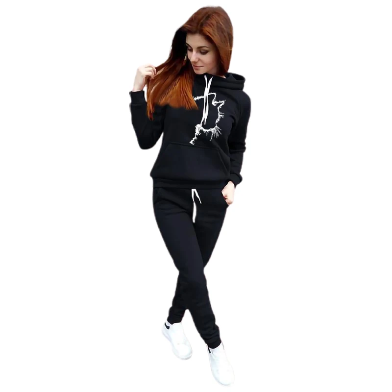 2024 Autumn Winter Womens Tracksuit Fashion Trend Hooded Sweatshirt Suit Casual Pullover Clothing Print High Quality Pants Set