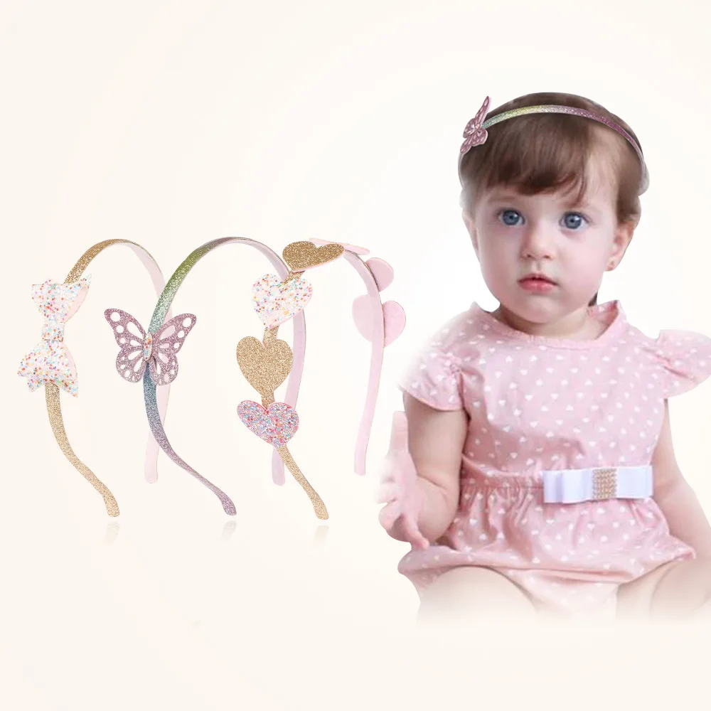 1PCS Glitter Hairbands for Girls Kids Heart Bows Butterfly Headbands Sparkly Head Bands Toddler Children Cute Hair Accessories