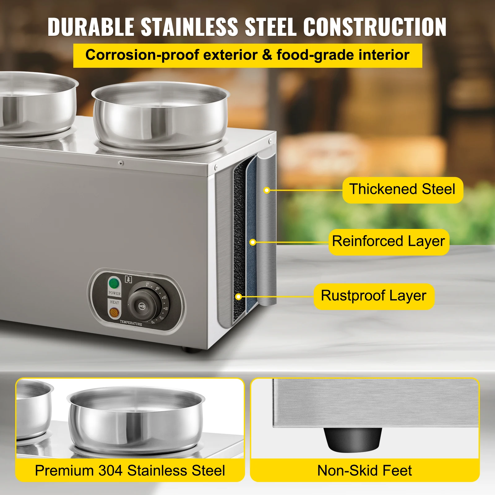 VEVOR 2x7L Commercial Food Warmer Stainless Steel Electric Buffet Serving Set Home Kitchen Countertop Steam Soup Kettle Machine