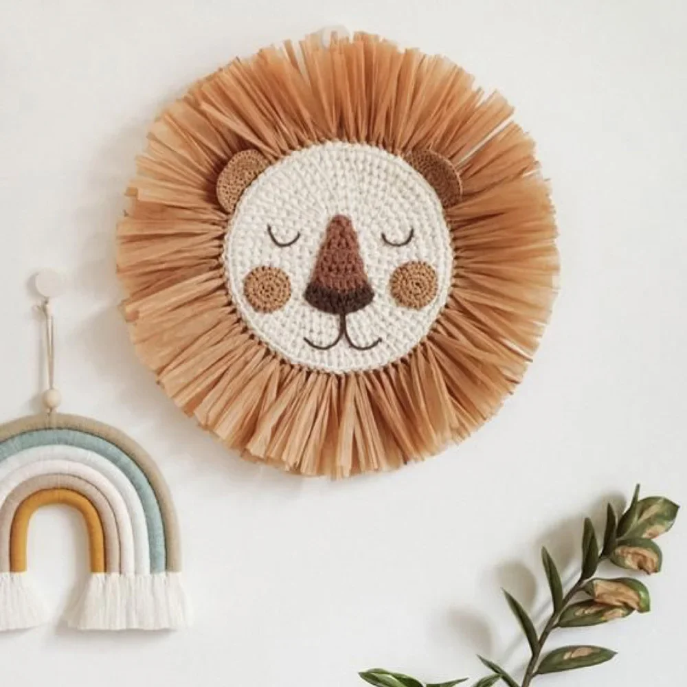 INS Decor Nordic Home Decoration Cotton Lafite Woven Tiger Lion Pendant Wall Ornament for Nursery Children Kid Room Decoration