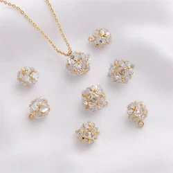 8/10mm 14K Gold Plated Brass with Zircon Rhinestones Exquisite Ball Charms for Earring Necklace Jewelry Making Supplies