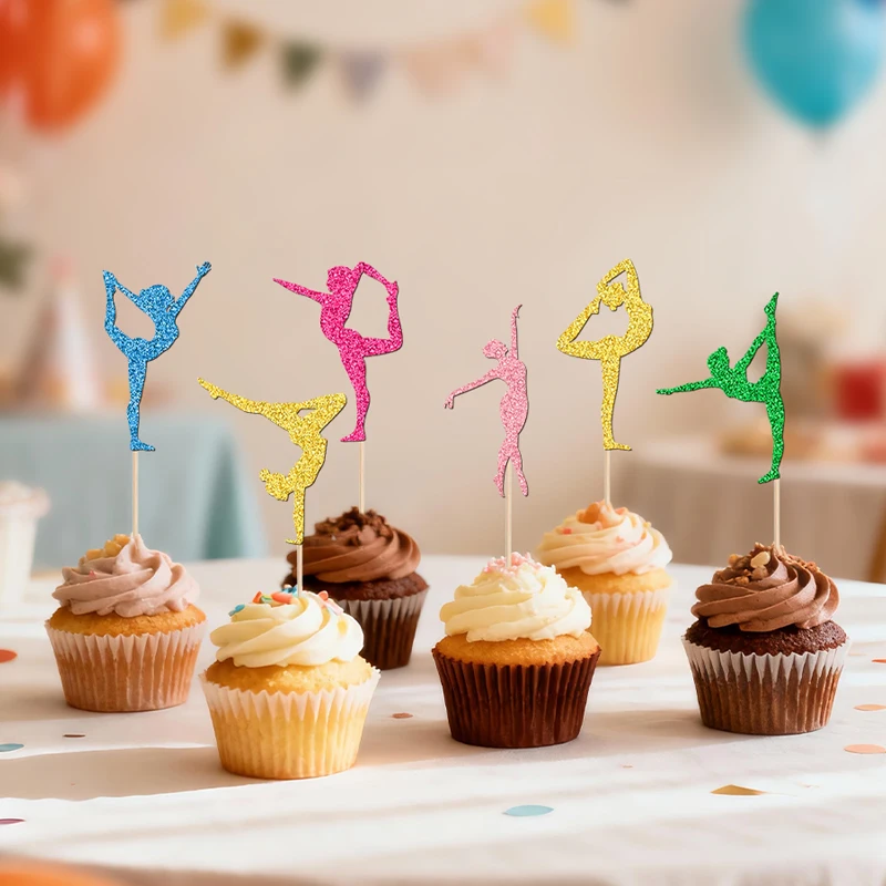 YOMDID 24 Stück Gymnastik-Kuchenaufsätze, glitzernde Silhouetten für Gymnastik-Liebhaber, Cupcake-Aufsätze, Sport-Gymnastik-Kuchenaufsätze – Detail 7