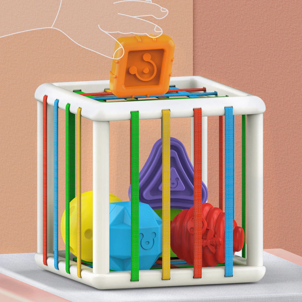 Baby Color Sorter Blocks with Elastic Bands Box Activity Cube Toddler Toy Games Kids Educational Color Recognition Toy