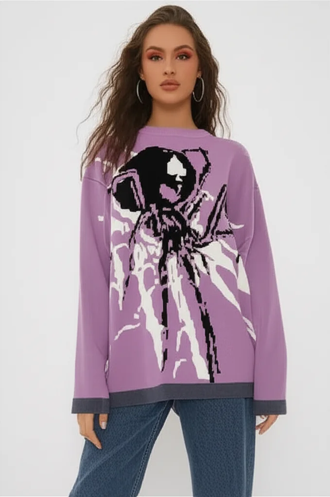 

Vintage Women Sweater 2025 Y2k Sweatshirt Harajuku Hip Hop Long Sleeves Clothing Streetwear Autumn Embroidery Graphic Oversized