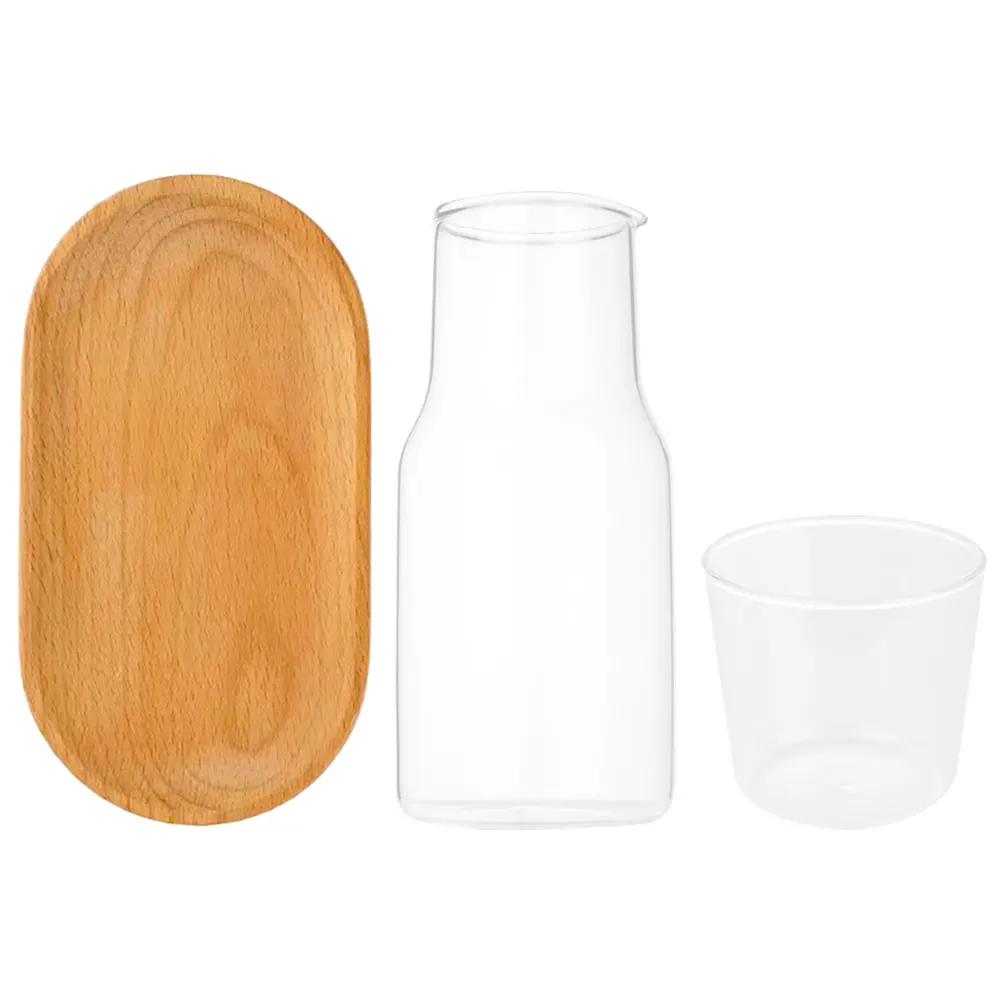 

1 set 1 Set Glass Water Carafe With Tray Heat Resistant Transparent Pitcher Cold Beverage Dispenser Bedside Decor Home Gift