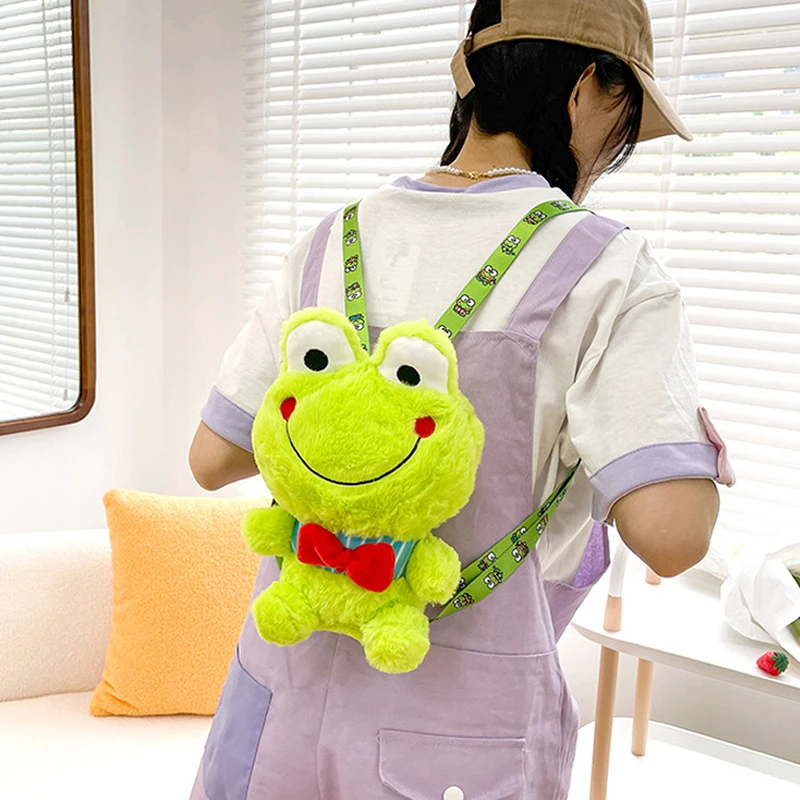 Bolso de hombro de felpa para niños y mujeres, morral suave y encantador con dibujo de rana sonriente, bolso de muñeca para padres e hijos, monedero para teléfono