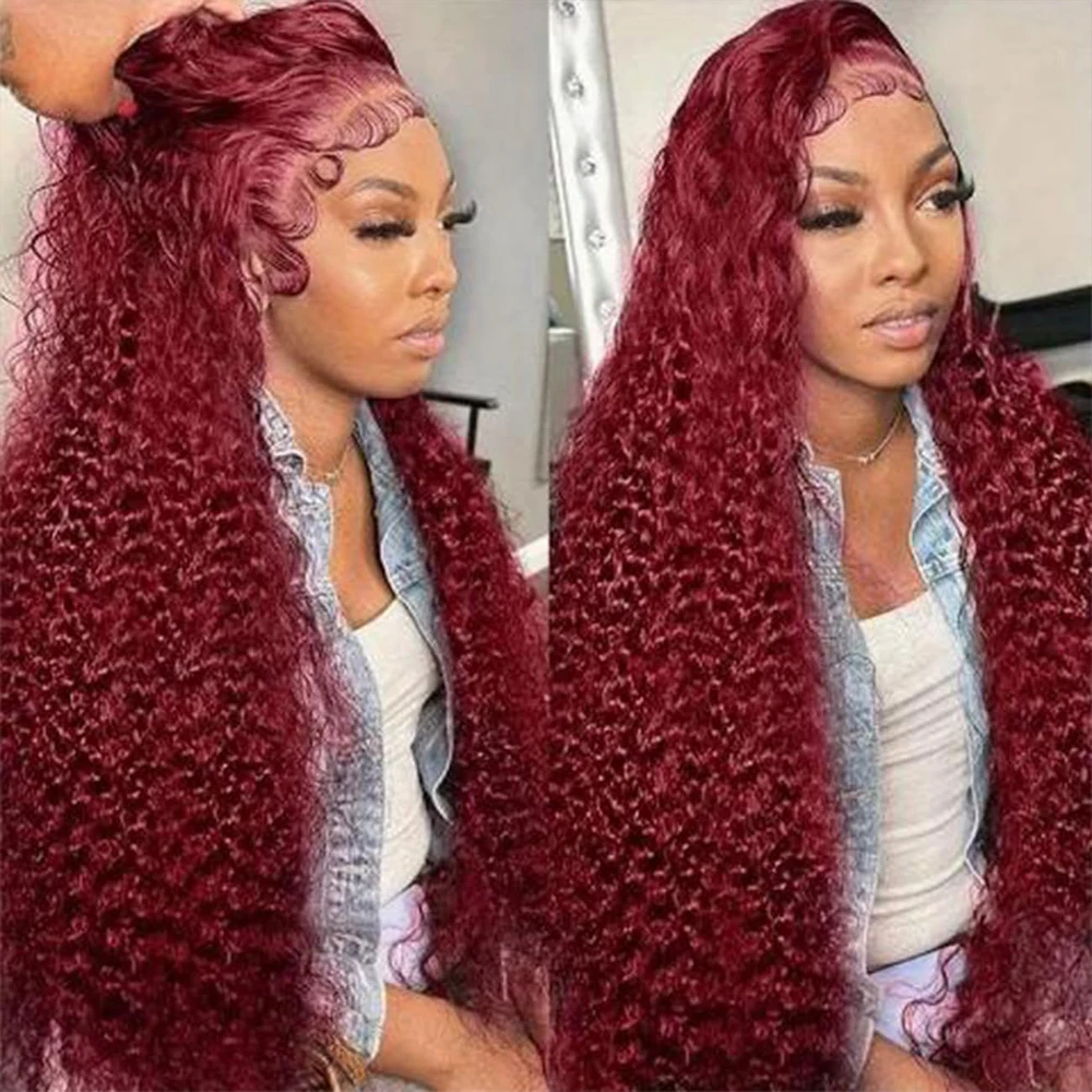 Brazilian Brazilian 99J Burgundy Deep Wave Lace Front Wigs Human Hair 250 Density Curly Wig Wet and Wavy Lace Closure Beauty Wigs On Clearance Sales Pre Plucked Frontal Human Hair Wigs 32 Inch For Black Woman Cosplay Party Daily Use - Aliexpress Deal