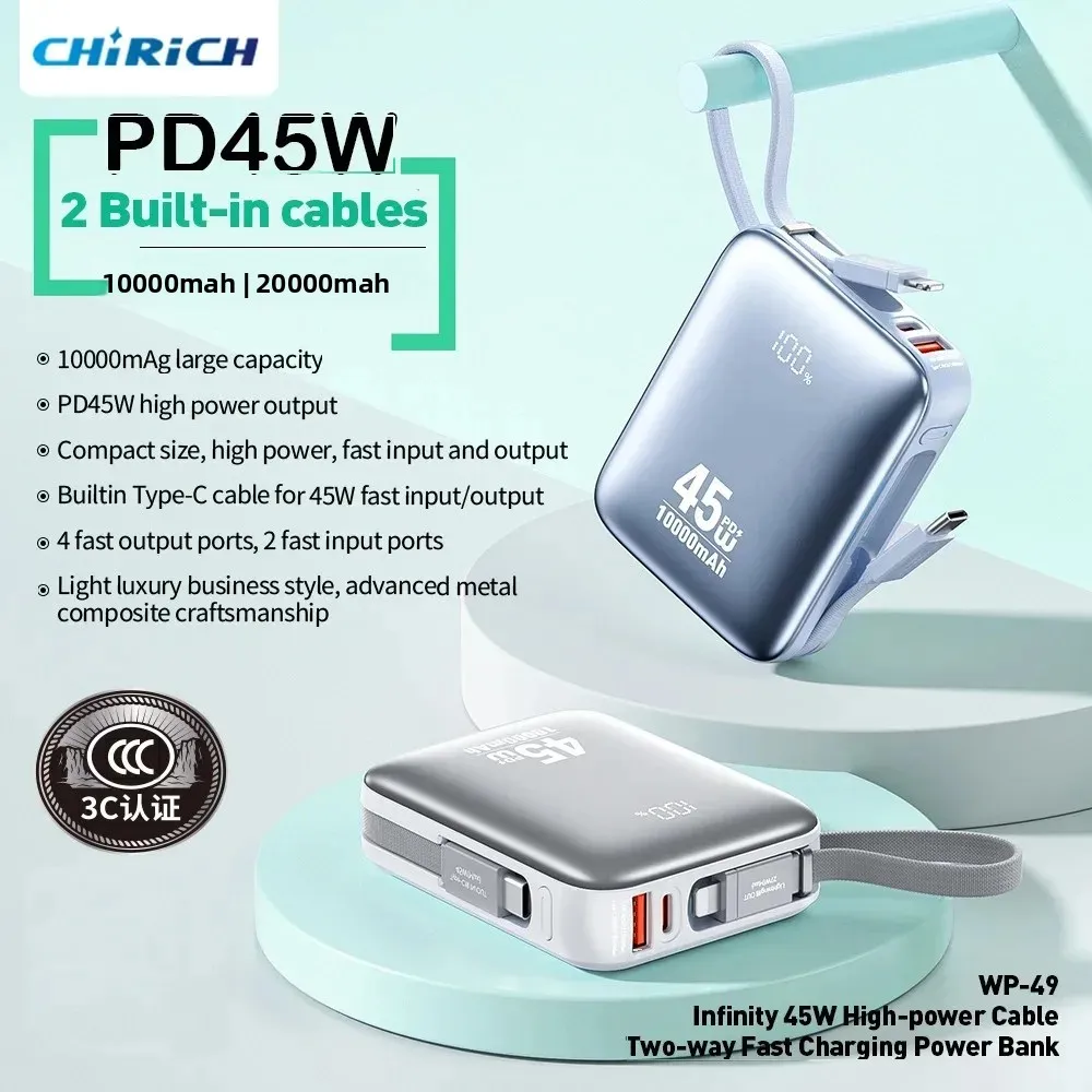 PD 45W 20000mAh Power Bank Batteria esterna portatile di grande capacità Tipo-C Cavo 10000mAh Caricatore rapido per MacBook Laptop iPhone