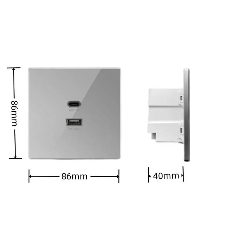 Imagem -06 - Cinza 30w 65w Super Fast Charge Portas Universal Usb c Tomada de Parede 220v Smart Charging Electrical Plug 2.4a Adaptador Usb 86 mm 86 mm